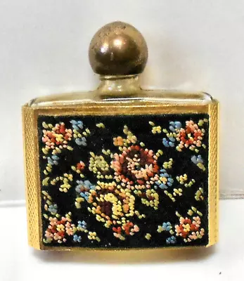 Vtg Gold Metal FRAME ~Two Sided ROSES Needlepoint MINI Perfume Bottle W/Dauber • $18.99