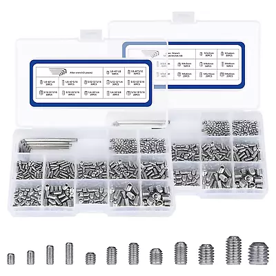 1000Pcs Metric + SAE Set Screw Assortment Kit Internal Hex Drive Cup-Point Alle • $41.42