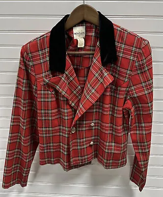 Vintage Bentley Womens Classic Red Plaid Velvet Collared Button Suit Coat USA 12 • $19.99