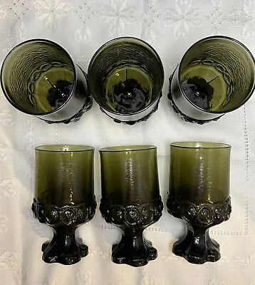 Set Of 6 Madeira Olive Green Water Goblet Glasses By FRANCISCAN 5 1/2” Vintage • $49