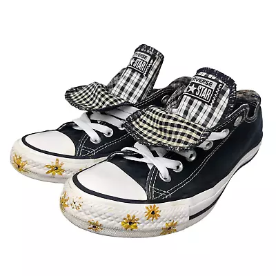 Converse All Star Shoes Womens 8 Black Plaid Double Tongue Daisy Floral Low Tops • £43.36