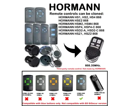 HORMANN HSM2 HSM4 868Mhz  Remote Control Key Fob Opener Transmitter Duplicator • £9.50