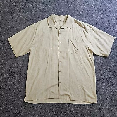 Tommy Bahama Shirt Mens Large Beige Silk Button Short Sleeve Beachy Casual Basic • $29.99