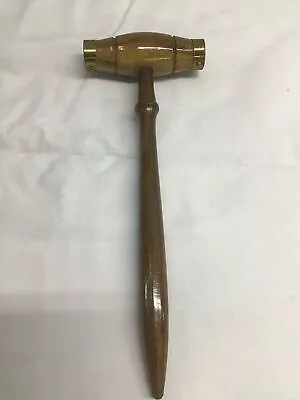 Vintage Wooden Gavel Has Brass Accents & A Delicate Looking Tapered Head 9 1/2  • $25.56