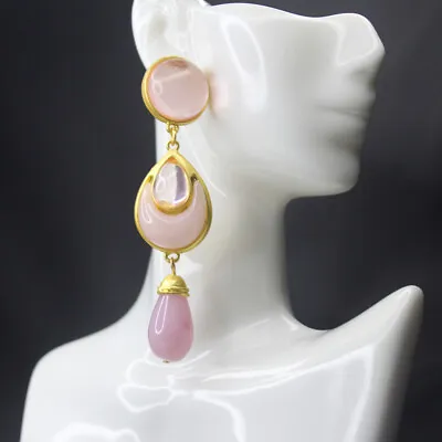 $6.65 • Buy Women Vintage Niche Unique Style Design Earrings Pink Jelly Glass Accessories