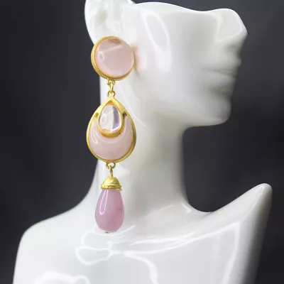 Women Vintage Niche Unique Style Design Earrings Pink Jelly Glass Accessories • $7.39