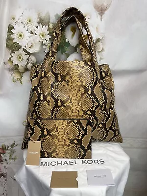 Michael Kors Collection Monogramme Python Embossed Leather Tote Bag/pouch NWTS • $449