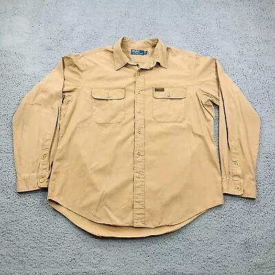 Vintage Polo Ralph Lauren Shirt Mens XL Tan Khaki Dungaree Safari Work Outdoors • $39.96