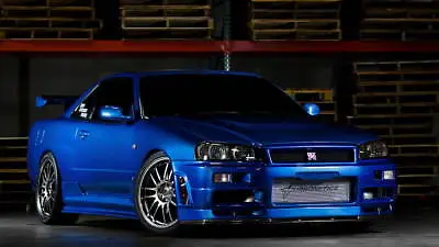 NISSAN SKYLINE BLUE R34 FAST FURIOUS WALL ART COVER 30x20 Inch Canvas FRAMED  UK • £21.99