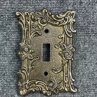 Vintage Single Light Switch Cover Plate Gold Rose Ornate Antique Brass 60T Metal • $12.89