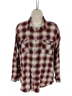 Women's Next Size Uk 12 Red Plaid Casual Long Sleeve Button Up Over Shirt Top • £9.99