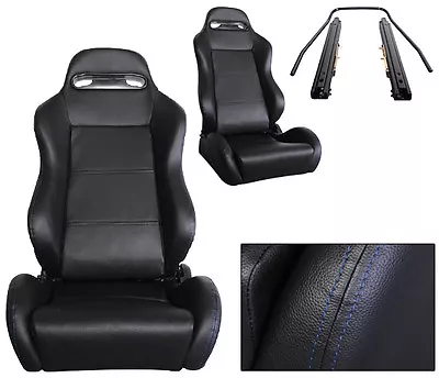 NEW 2 Black + Blue Stitch PVC Leather Racing Seats ALL Ford Mustang • $285.50