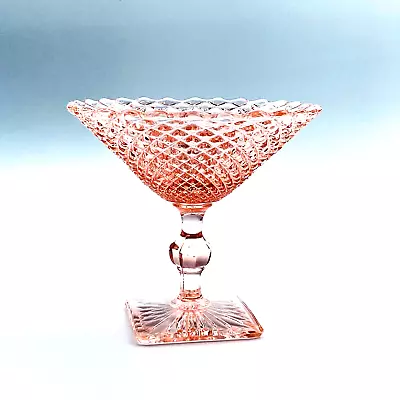 Vintage Miss America Pink Strawberry Diamond Pt Compote Anchor Hocking Free Ship • $29.95