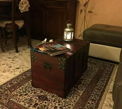 Vintage Large Wooden Treasure Chest Coffee Table Storage Trunk Pirate Box Brown • £119.99
