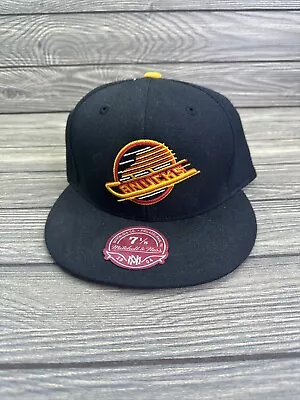 Vancouver Canucks Mitchell & Primary Color Black Size 7 I/8 Fitted Hat With Tags • $29.99