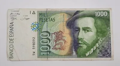 1992 / Banco De España Spain - 1000 Pesetas Banknote Serial No. 5W 598092 • £6.99
