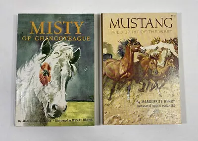 MISTY OF CHINCOTEAGUE + MUSTANG By Marguerite Henry Rand McNally 1973 Print • $11.49