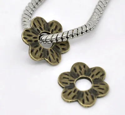 £2.95 • Buy 30 Detailed Flat Flower Daisy Spacer Beads Antique Bronze 16 Mm Jewellery Craft