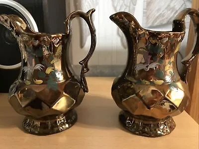 A Pair Of Allertons Copper Lustrewear Hand Painted Floral  Jugs  Longton England • £12