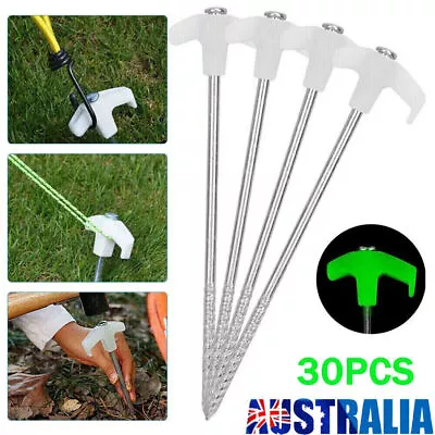 30PCS Luminous Tent Pegs Glow In The Dark Camping Stakes Ground Nail Heavy Duty • $34.99