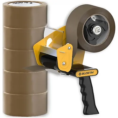 BLOSTM Tape Gun & Strong Packaging Dispenser 6 Rolls Brown Sealing Parcel Boxes • £14.59