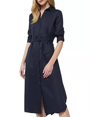 Witchery 100% Linen Navy Blue Shift Midi Maxi Dress Size 8 • $55