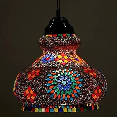 Turkish Lamp Pendant Hanging Handmade Surahi Shaped Large Glass Lamp Multi Color • $104.49