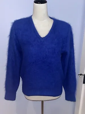 Vintage 90's VENESHA Lush Blue Soft &Xtra Fuzzy 80% ANGORA Sweater M Pin-Up • $58.85