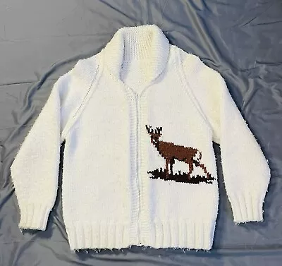 Vintage Cowichan Sweater Buck Deer Unisex Big Lebowski Zip Up Cardigan • $153.82