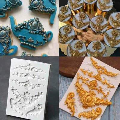£3.45 • Buy Silicone Baroque Vintage Cake Frame Mold Fondant Sugarcraft Embossing Mould Tool
