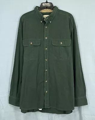 CABELLA'S Men's GREEN Chamois 2-POCKET Long Sleeve BUTTON-UP Shirt Sz 2XL-Tall • $32