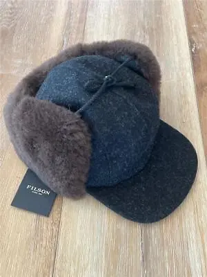 Filson Double Mackinaw Shearling Wool Cap M USA Made Charcoal Trapper Hat Medium • $149