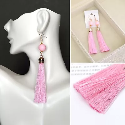 Long Tassel Drop Earrings With Bead Accent • $5.79