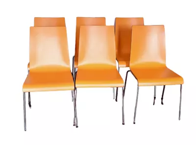 Vintage 6 Dining Room Stackable Mid-Century Modern Orange Plywood Formica Chairs • $1020