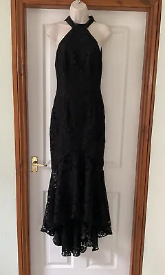 JARLO London PASCAL Black Lace Halter Neck Open Back Fishtail Dress UK8 BNWT • £25