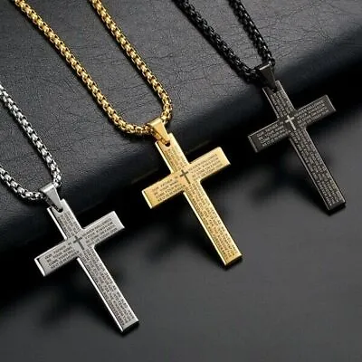 $4.63 • Buy Men Gold Silver Cross Pendant Necklace Chain Jewelry Gifts