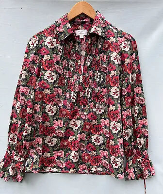 J Crew Liberty Shirt XS Scalloped Amalie Poppy Pink Floral Blouse Cotton Top • $37.79