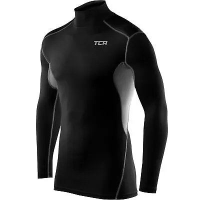 TCA HyperFusion Mock Neck Long Sleeve Mens Compression Top - Black • £11.49