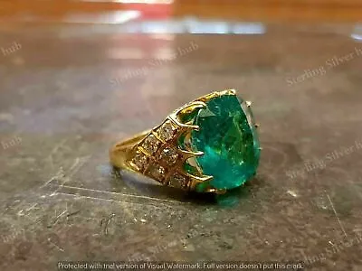 Vintage Estate 5Ct Lab Created Colombian Emerald Diamond 14k Yellow Gold FN Ring • £124.97