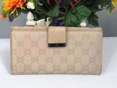 GUCCI GG Canvas With Cream Beige Leather Continental Bi-fold Wallet • $89.99