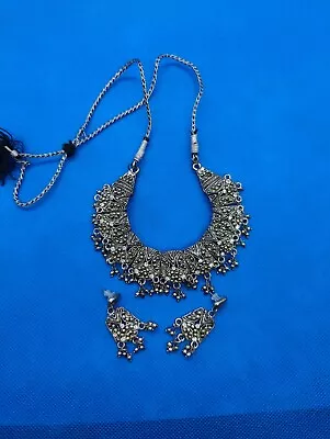Bollywood Indian Silver Tone Necklace Earring Set Fashion Jewelry Adustable • $20