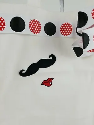 Reusable Fabric Cloth Shopping Tote Bag Mustache White Polka Dots • $18.99