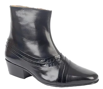 New Mens All Genuine Leather Boots Zip Black Cuban Heel Fashion Stylish Reptile • £45.95