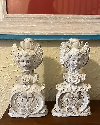 Vintage Pair Of Cherub  Figure Plaster Chalkware Candlestick Holders 10 1/2  • $19.99