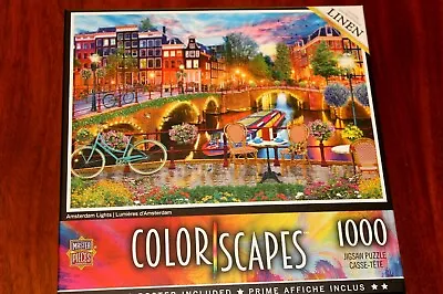 $9.99 • Buy Master Pieces Color Scapes 1000 Piece Jigsaw Puzzle  Amsterdam Lights + Poster