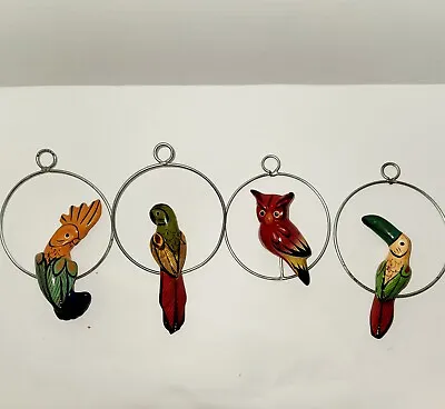VTG Mexican Folk Art Pottery Birds On Ring Perch-Christmas Ornaments-Talevera • $89.73
