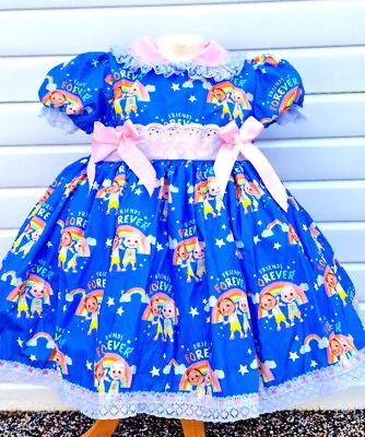 Dream Limited  Edition Baby Girls Cocomelon Blue Rainbows  Pink Bow  Lined Dress • £29.99
