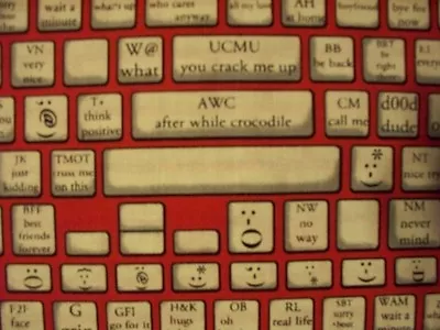 $2.91 • Buy Keyboard Typing Computer Emoticons Red Black Cotton Fabric Fq Oop