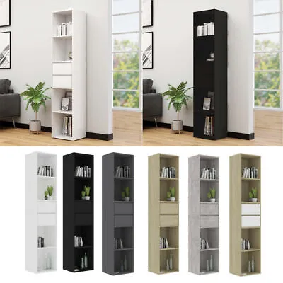 Tall Cabinet Shelves Bookcase Storage Unit Wood Cupboard With 4 Shelves 2 Drawer • £79.45
