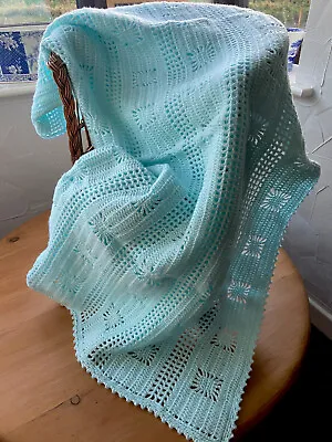 Hand Crochet Beautiful Turquoise Baby Shawl  Made In Soft 4ply Yarn • £18